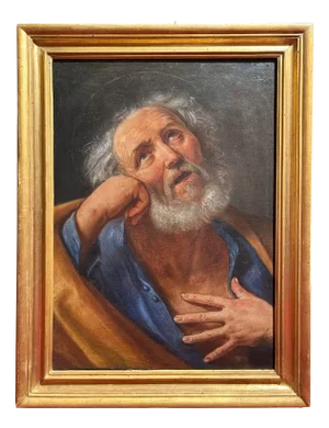 Ercole de Maria, Penitent Saint Peter, Oil on Canvas, 17th Century, Framed