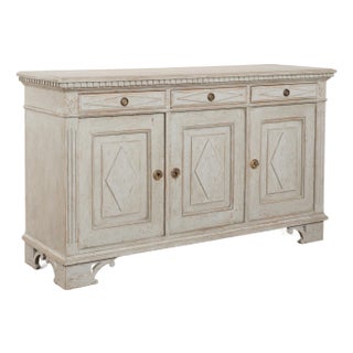 19th Century Swedish Gustavian Gray Painted Sideboard Buffet Console For Sale