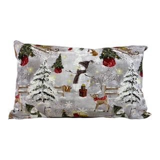 Jolly Snowman With His Animal Friends in a Winter Wonderland Christmas Themed Bolster Pillow - Made in U K For Sale
