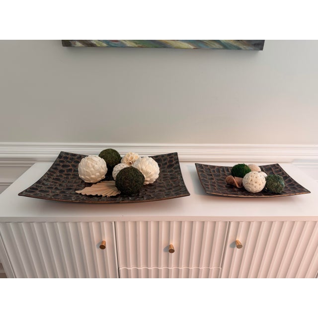 Vintage Textured Faux Crocodile Copper & Verdigris Decorative Trays - Set of 2 For Sale - Image 4 of 8