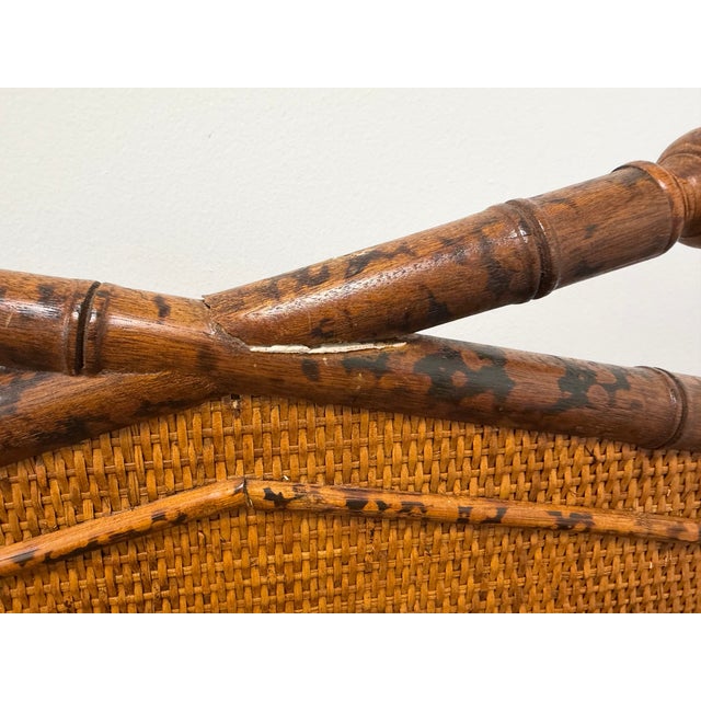 Mid-Century Modern Vintage British Colonial Style Faux Tortoise Bamboo & Woven Rattan Queen Bed For Sale - Image 3 of 12