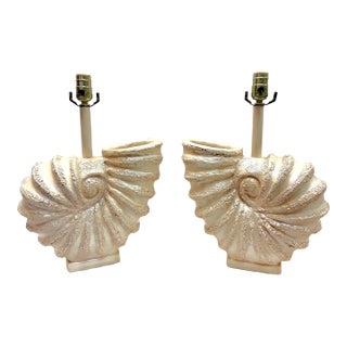 C1980's Palm Beach Chic Nautilus Shell Table Lamps- A Pair For Sale