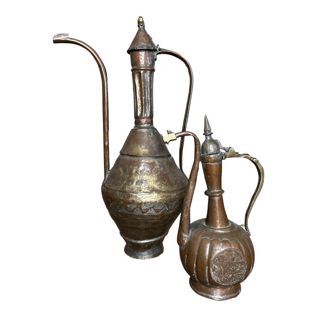 Vintage 1974 Copper Pitcher Set- 2 Pieces For Sale