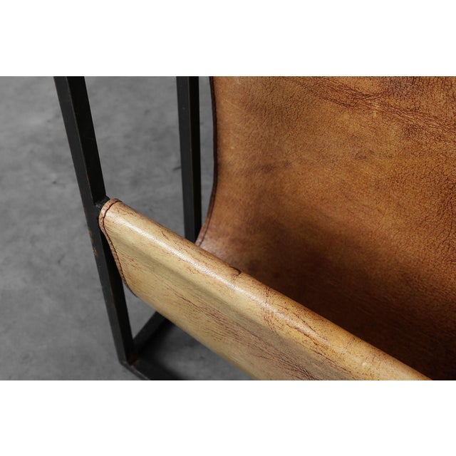 Mid-Century Magazine Holder in Metal, Wood and Leather, Belgium, 1960s For Sale - Image 12 of 13