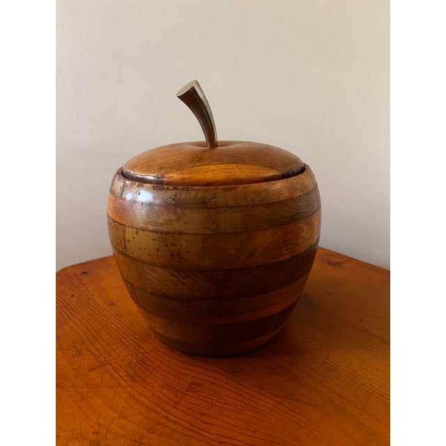 Mid-Century Modern 1960s Mid-Century Modern Solid Walnut Apple Ice Bucket With Silverplate Claw Tongs For Sale - Image 3 of 13