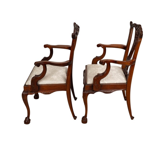Pair Antique Chippendale Revival Carved Mahogany Ball & Claw Arm Chairs For Sale - Image 15 of 18