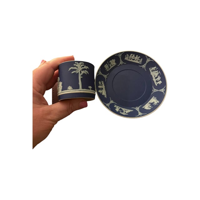 Late 19th century/early 20th century antique demitasse cup and saucer set in lovely cobalt Portland blue Wedgwood...