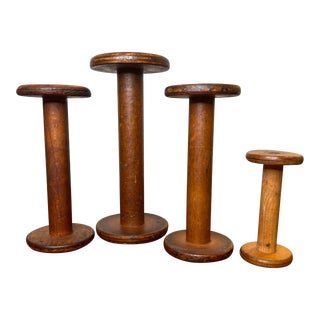 Vintage Antique Wooden Textile Spools, Set of 4 For Sale