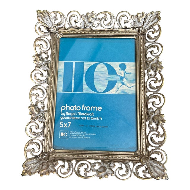 1970’s Original Ornate Metal Photo Frame 5x7 For Sale