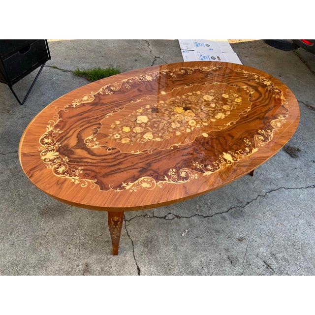 Mid-Century Modern Vintage Mid Century Modern Italian Inlaid Oval Coffee Table For Sale - Image 3 of 12