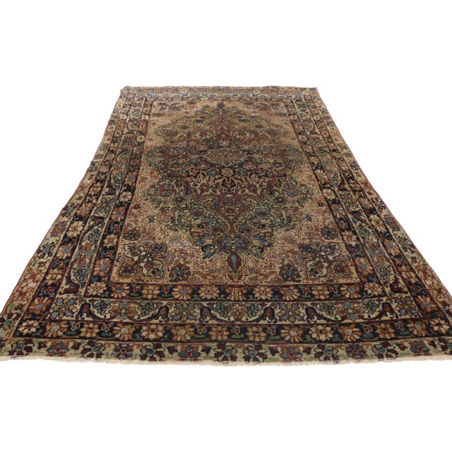 Late 19th Century Distressed Antique Persian Kerman Rug - 3'9 X 6'5 For Sale - Image 5 of 11
