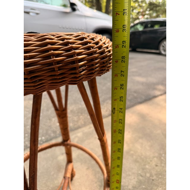 Wood Pair of Wicker Vintage Bar Stools For Sale - Image 7 of 12