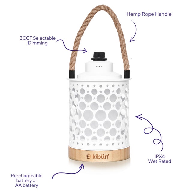 Stargaze Cordless LED Outdoor Table Lamp with Dimmer, Built-in Rechargeable Battery, 3-Level Brightness with Dual Power Source, White For Sale - Image 4 of 8