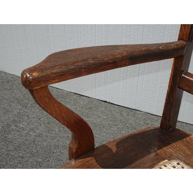 Vintage French Country Brown Oak Side Chair W Cane Seat and Carved Backrest For Sale - Image 9 of 13