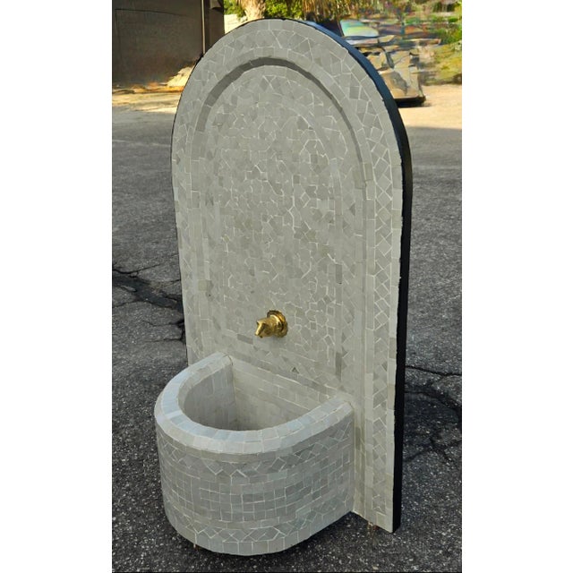 Moroccan All White Arched Moroccan Mosaic Tile Fountain For Sale - Image 3 of 6