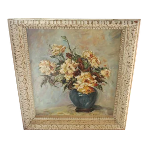 Signed, Original Vintage Still Life Oil on Board Painting