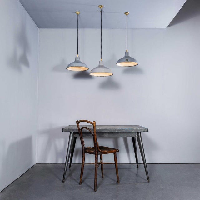 1950’s industrial benjamin enamelled grey pendant lamps (model 2) – 14 inch. benjamin was arguably the market leader in...