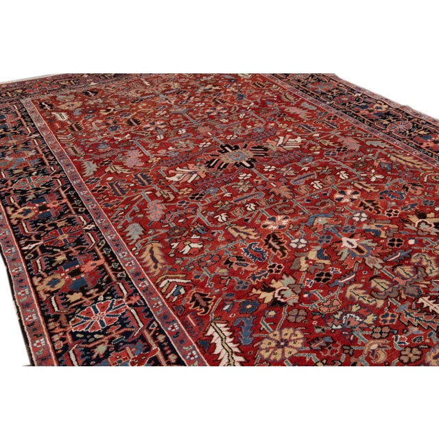 Red Antique Red Heriz Persian Handmade Wool Rug For Sale - Image 8 of 11