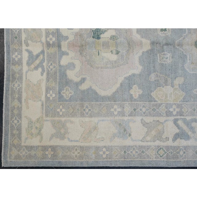 Turkish Oushak Rug Faded Blue Ivory Handwoven Wool Rug 5'5" X 7' For Sale - Image 4 of 8