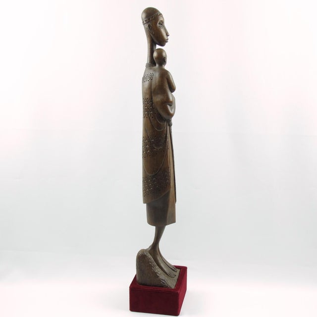 Brown Mother and Baby Wood Sculpture by African Artist Ndatite Ilo For Sale - Image 8 of 11