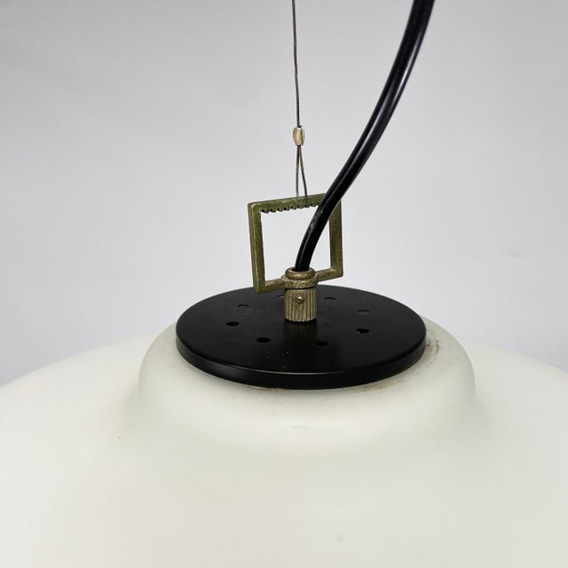 Italian Pendant Lamp in Opaline Glass, Brass and Black Metal, 1950s For Sale - Image 12 of 16
