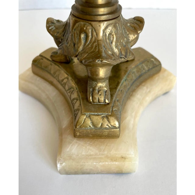 Hollywood Regency 1960's Brass and Alabaster Stone Pedestal Bowl For Sale - Image 3 of 11