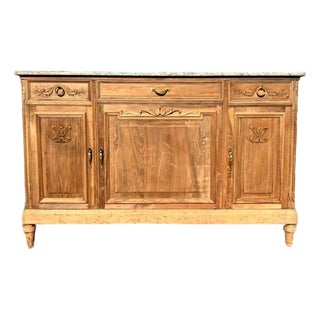 19th French Louis XVI Solid Walnut Bleached Marble Top Sideboard /Credenzas For Sale