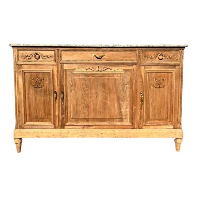 19th French Louis XVI Solid Walnut Bleached Marble Top Sideboard /Credenzas For Sale