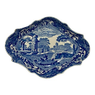 English China Copeland Spode Blue Italian Scalloped Dish, Early 20th Century For Sale