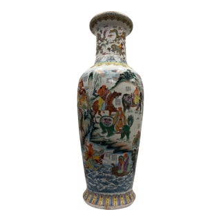 Monumental 47.5" Chinese Famille Rose "18 Luohans" Porcelain Floor Vase For Sale