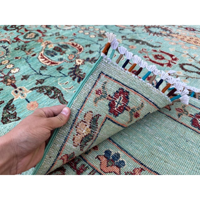 Teal Oushak Hand-Knotted Wool Rug - 7'10" X 5'8" For Sale - Image 14 of 14