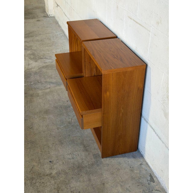 1970s Teak Nightstands Set of 2 With Single Drawer and Open Shelf Danish Mid-Century Modern 1970s For Sale - Image 5 of 10