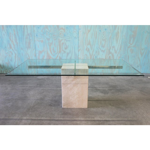 1980s Vintage Italian Travertine Stone & Brass Dining Table Post Modern Artedi For Sale - Image 5 of 10