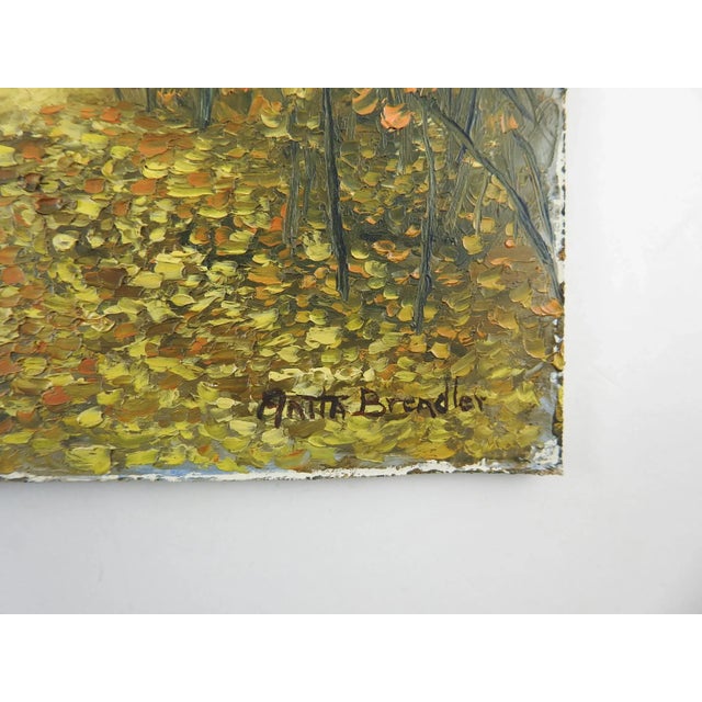 Small oil on Masonite of autumn yellow leaves. Signed Anita Brendler lower right corner. Unframed, edge wear.