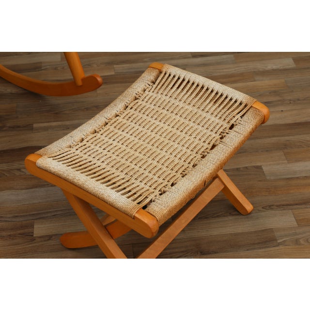Mid-Century Modern Mid-Century Modern Yugoslavian Woven Rocking Chair & Folding Ottoman | Circa 1960s For Sale - Image 3 of 18