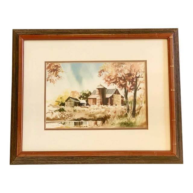 Traditional Vintage Barn Watercolor Painting by Keith Hoffman For Sale