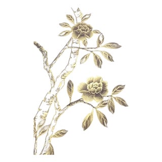 Hand‑Painted Black Gold Chinoiserie Wall Panel, Floral & Bird Motifs For Sale