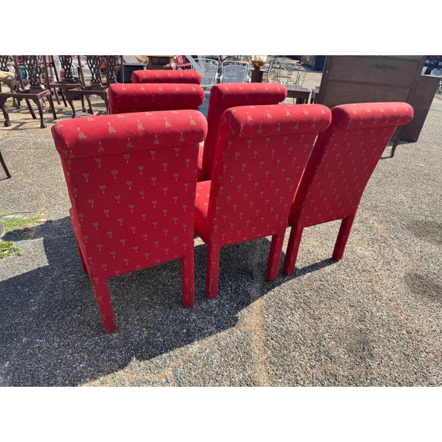 Late 20th Century Set of 6 Fully Upholstered Parsons Style Dining Chairs For Sale - Image 4 of 6