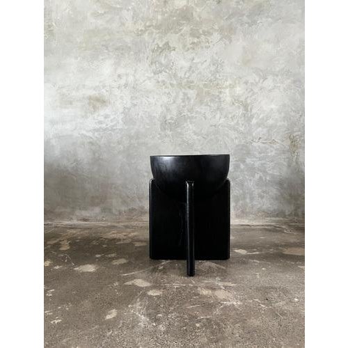 Blackened Mango Wood Stool with Semi-Circular Seat with Crossed Base For Sale - Image 10 of 18