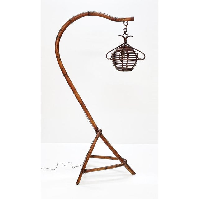Mid-Century Italian Bamboo and Rattan Floor Lamp, 1950s For Sale - Image 10 of 18