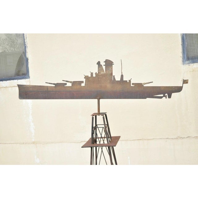 Antique Battleship Weathervane Weathered Paint American Primitive Steel Metal. Circa Early 20th Century. Measurements:...