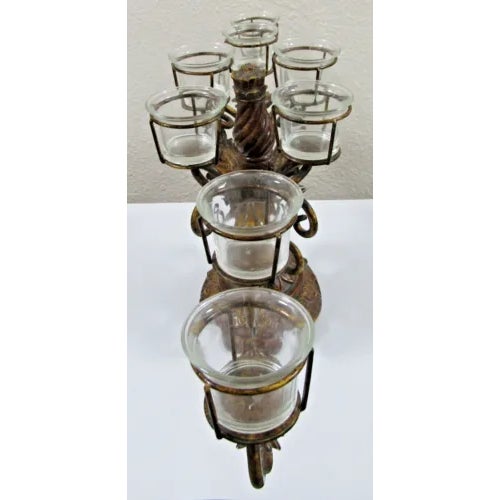 1960s Vintage 8-Piece Centerpiece Metal Candelabra Candle Holder With Glass For Sale - Image 5 of 12