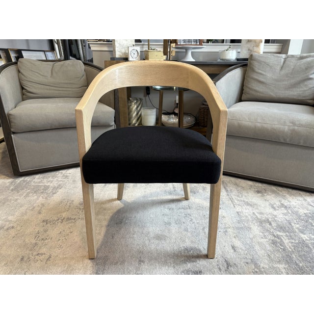RH Chloé Fabric Dining Armchair Greige Oak Finish | Performance Linen Weave in Black Open Box | Excellent Condition |...