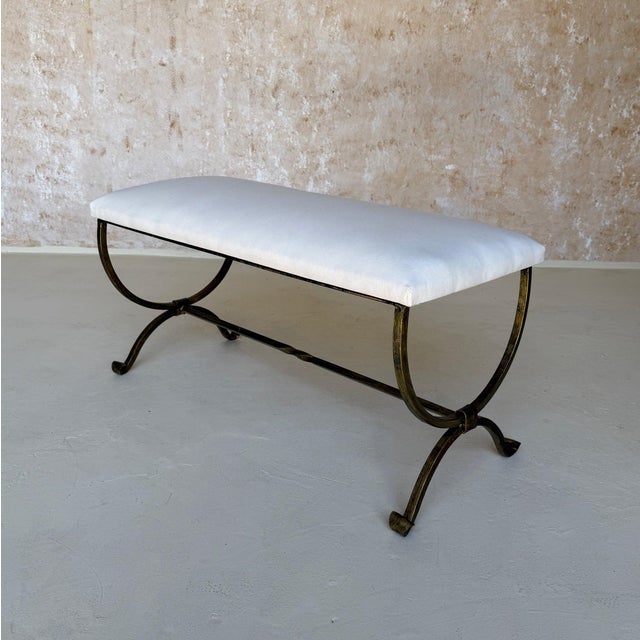 Gold Spanish Gilt Iron Bench With Scrolled Feet in Muslin For Sale - Image 8 of 12