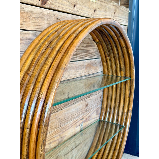 Paul Frankl Monumental Vintage Bent Rattan Circular Wall Shelf Manner of Paul Frankl For Sale - Image 4 of 12