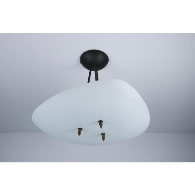 Mid-Century Modern Brass and Sculptural White Glass Pendant Lamp, Italy, 1960s For Sale - Image 6 of 12