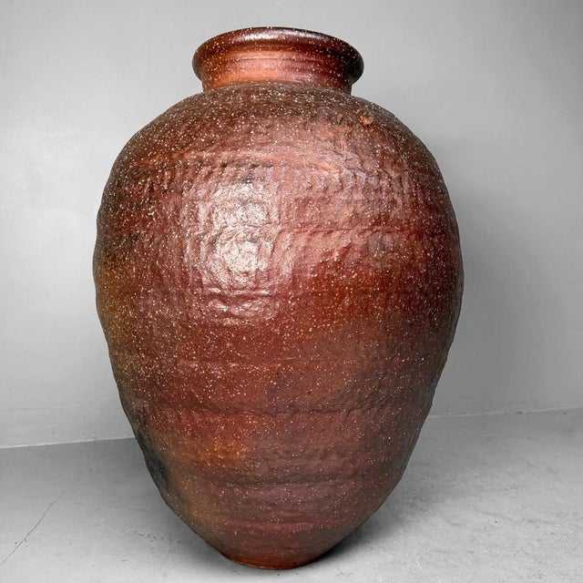 Brown Large Shigaraki Tsubo Monumental Floor Vase, 1940s For Sale - Image 8 of 16