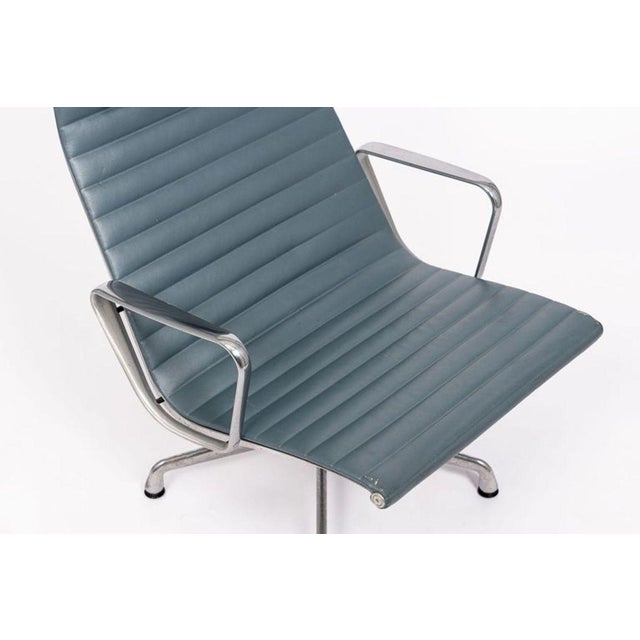 Eames Blue Gray Leather Office Lounge Chair for Herman Miller - Pair Available For Sale - Image 9 of 14