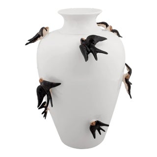 Bordallo Pinheiro Primavera Large Pot with Swallows, 16" For Sale