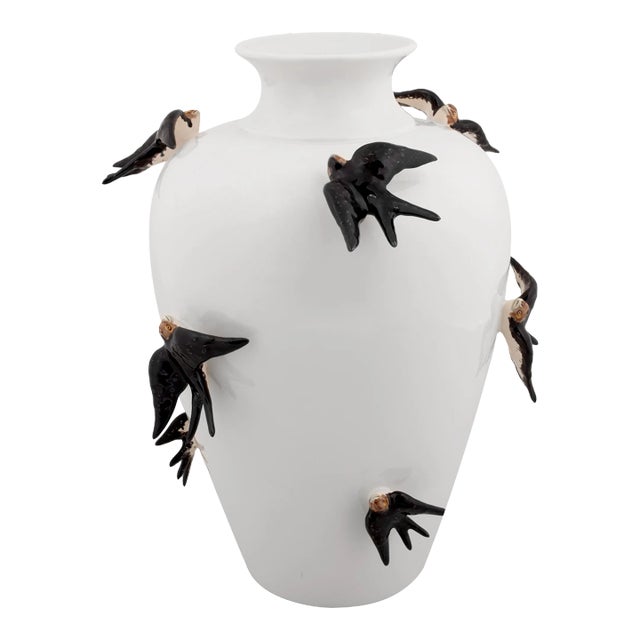 Bordallo Pinheiro Primavera Large Pot with Swallows, 16" For Sale